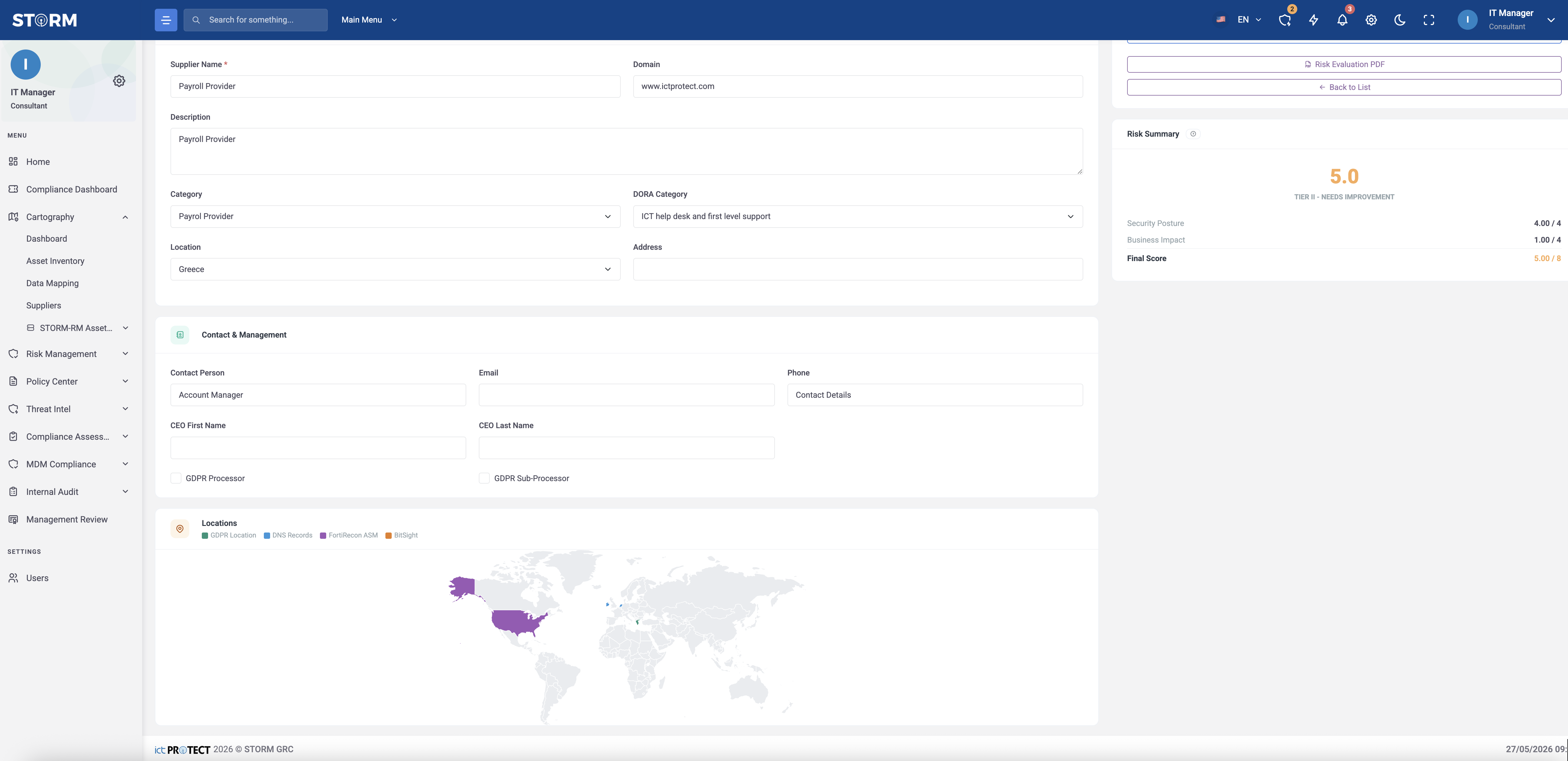 STORM supplier inventory and assessment workspace