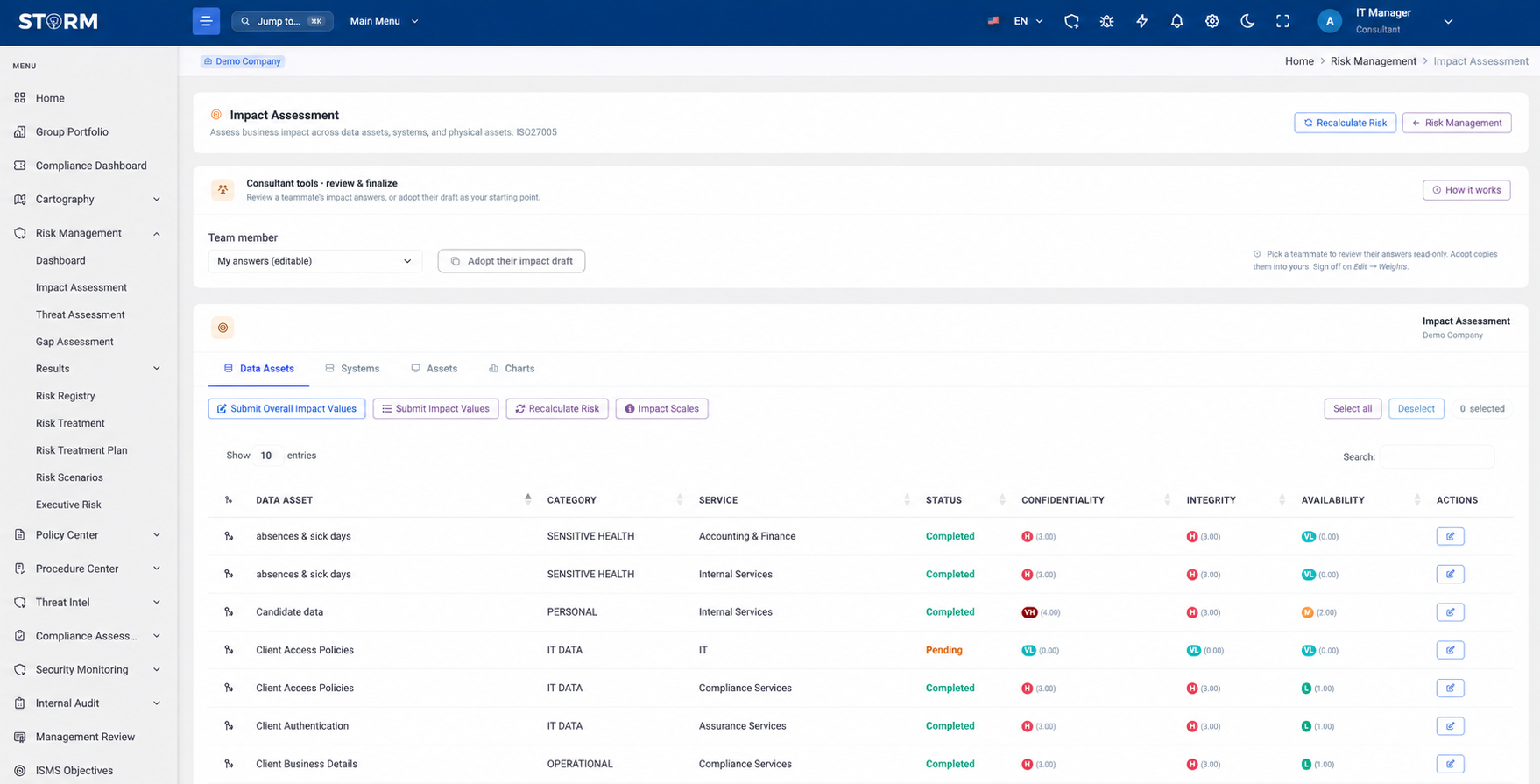 STORM impact assessment interface
