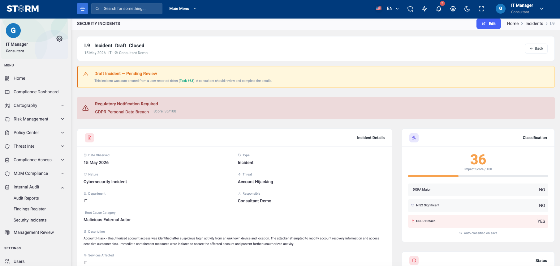 STORM security incident management workflow